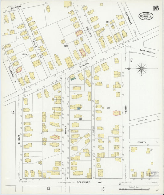 Sanborn Fire Insurance Map from Hornell, Steuben County, New York (1909), Sheet #0016 - Historic Sanborn Fire Insurance Map Print, vintage old map wall art, antique decor, genealogy gift, New York New York map