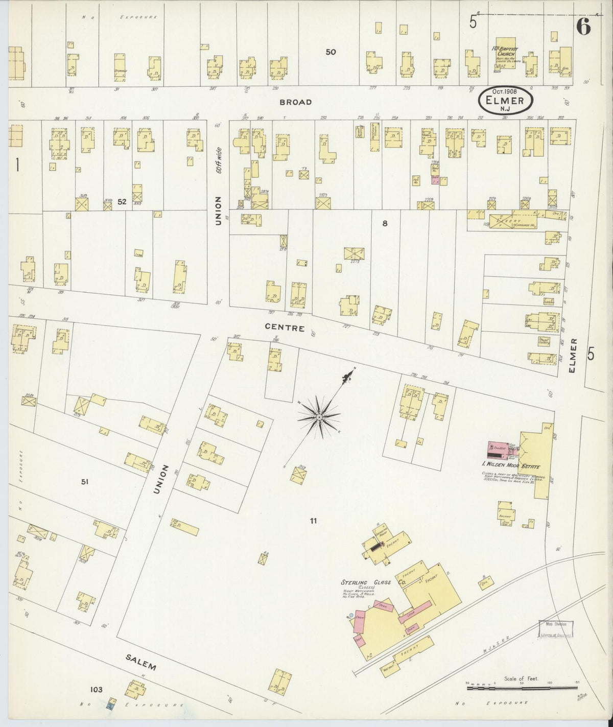 Sanborn Fire Insurance Map from Elmer, Salem County, New Jersey (1908), Sheet #0006 - Historic Sanborn Fire Insurance Map Print, vintage old map wall art, antique decor, genealogy gift, New Jersey New Jersey map