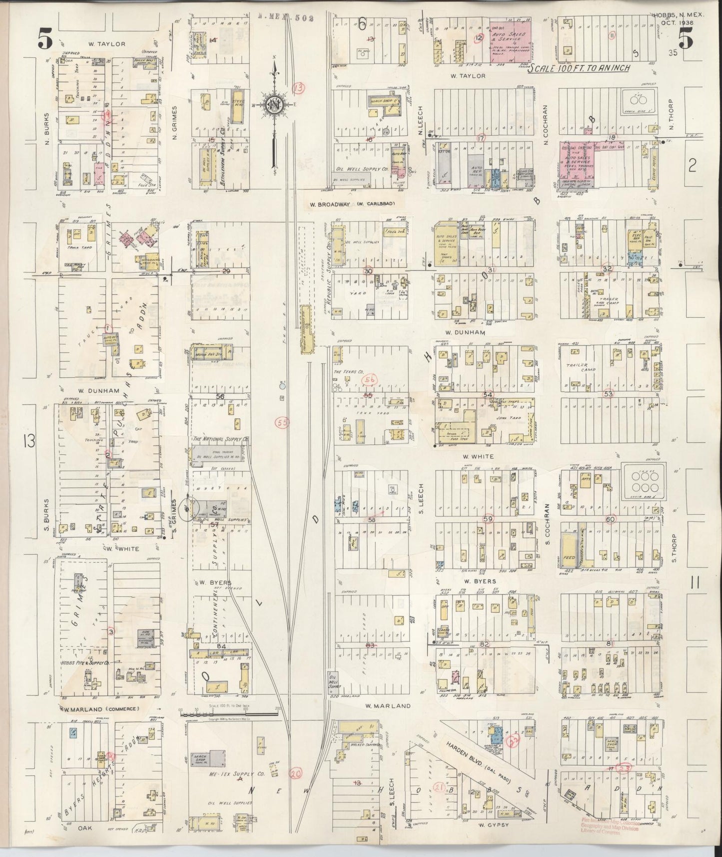 Sanborn Fire Insurance Map from Hobbs, Lea County, New Mexico (1950), Sheet #0005 - Complete Map Set gallery image, historic Sanborn map, vintage wall art, New Mexico New Mexico