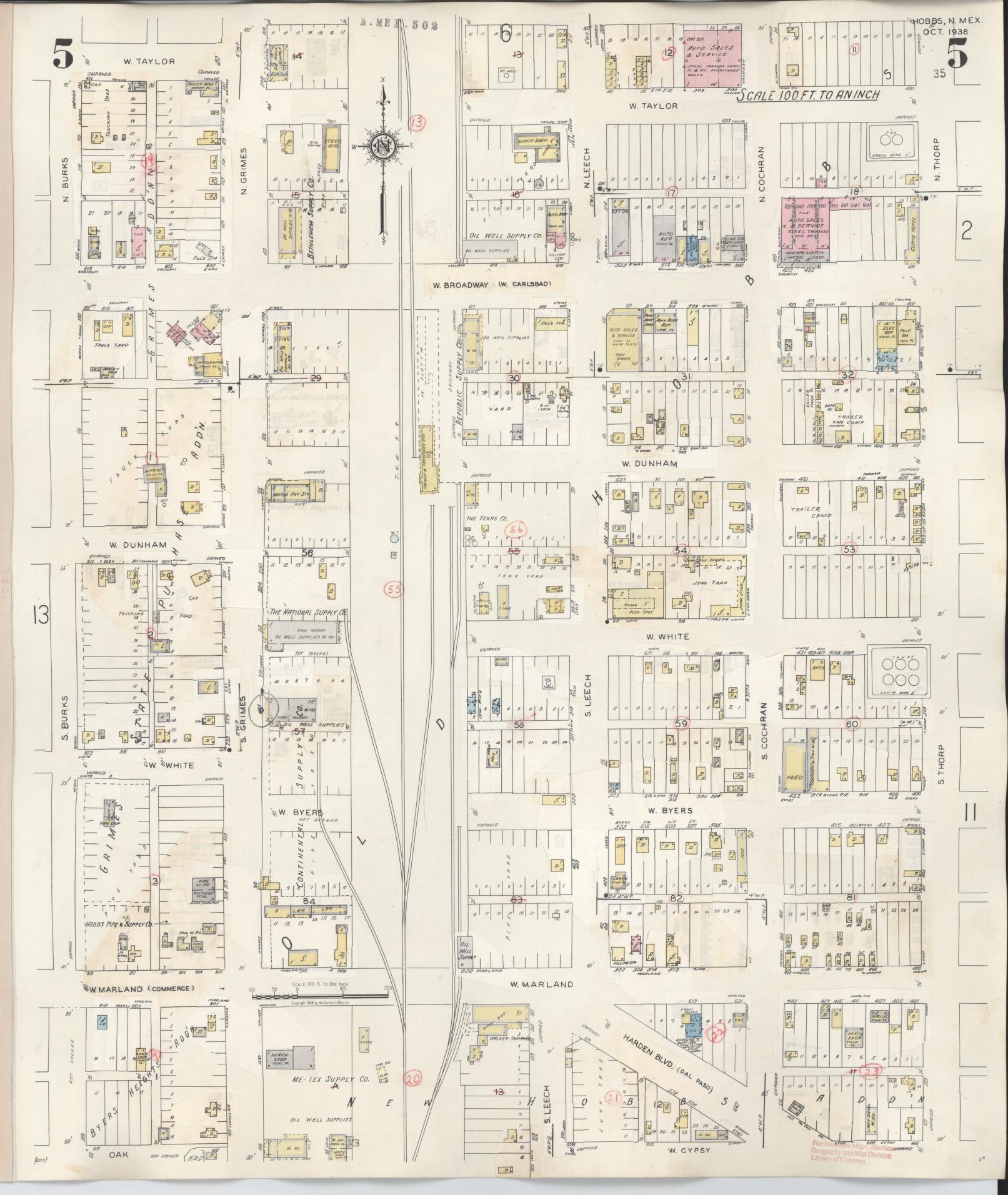 Sanborn Fire Insurance Map from Hobbs, Lea County, New Mexico (1950), Sheet #0005 - Complete Map Set gallery image, historic Sanborn map, vintage wall art, New Mexico New Mexico