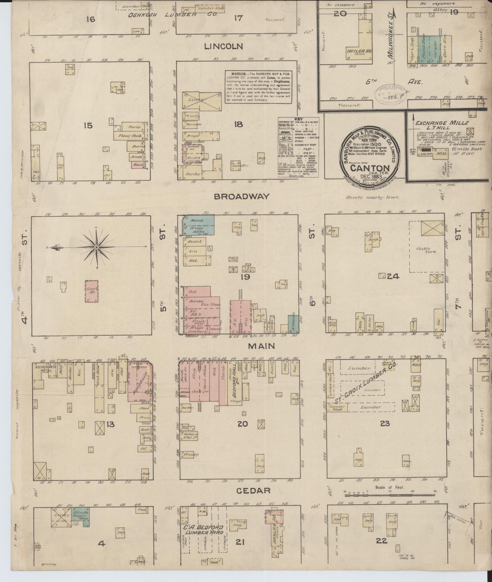 Sanborn Fire Insurance Map from Canton, Lincoln County, South Dakota (1883), Sheet #0001 - Historic Sanborn Fire Insurance Map Print, vintage old map wall art, antique decor, genealogy gift, South Dakota South Dakota map