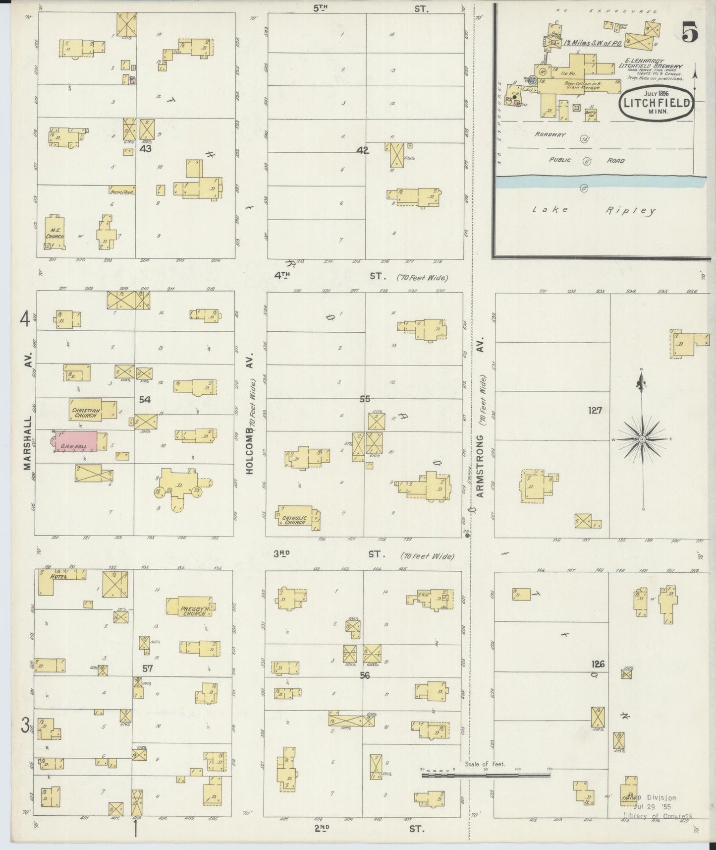 Sanborn Fire Insurance Map from Litchfield, Meeker County, Minnesota (1896), Sheet #0005 - Historic Sanborn Fire Insurance Map Print, vintage old map wall art, antique decor, genealogy gift, Minnesota Minnesota map