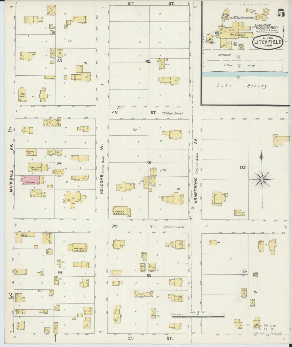 Sanborn Fire Insurance Map from Litchfield, Meeker County, Minnesota (1896), Sheet #0005 - Historic Sanborn Fire Insurance Map Print, vintage old map wall art, antique decor, genealogy gift, Minnesota Minnesota map
