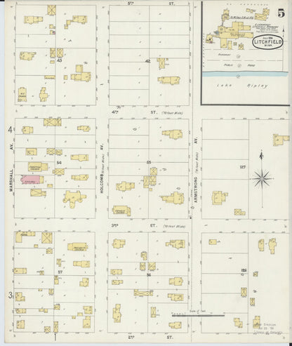 Sanborn Fire Insurance Map from Litchfield, Meeker County, Minnesota (1896), Sheet #0005 - Historic Sanborn Fire Insurance Map Print, vintage old map wall art, antique decor, genealogy gift, Minnesota Minnesota map