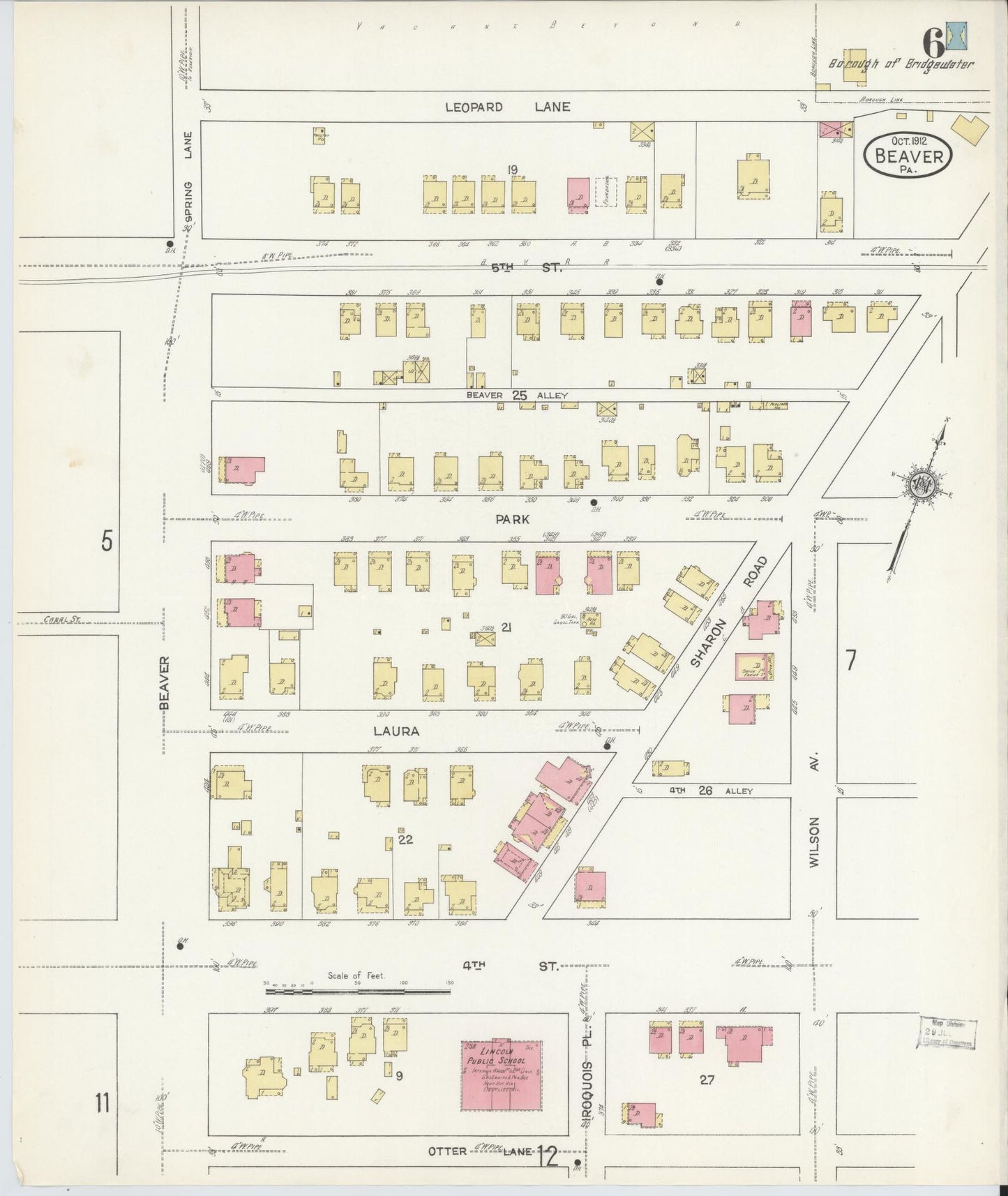 Sanborn Fire Insurance Map from Beaver, Beaver County, Pennsylvania (1912), Sheet #0006 - Historic Sanborn Fire Insurance Map Print, vintage old map wall art, antique decor, genealogy gift, Pennsylvania Pennsylvania map