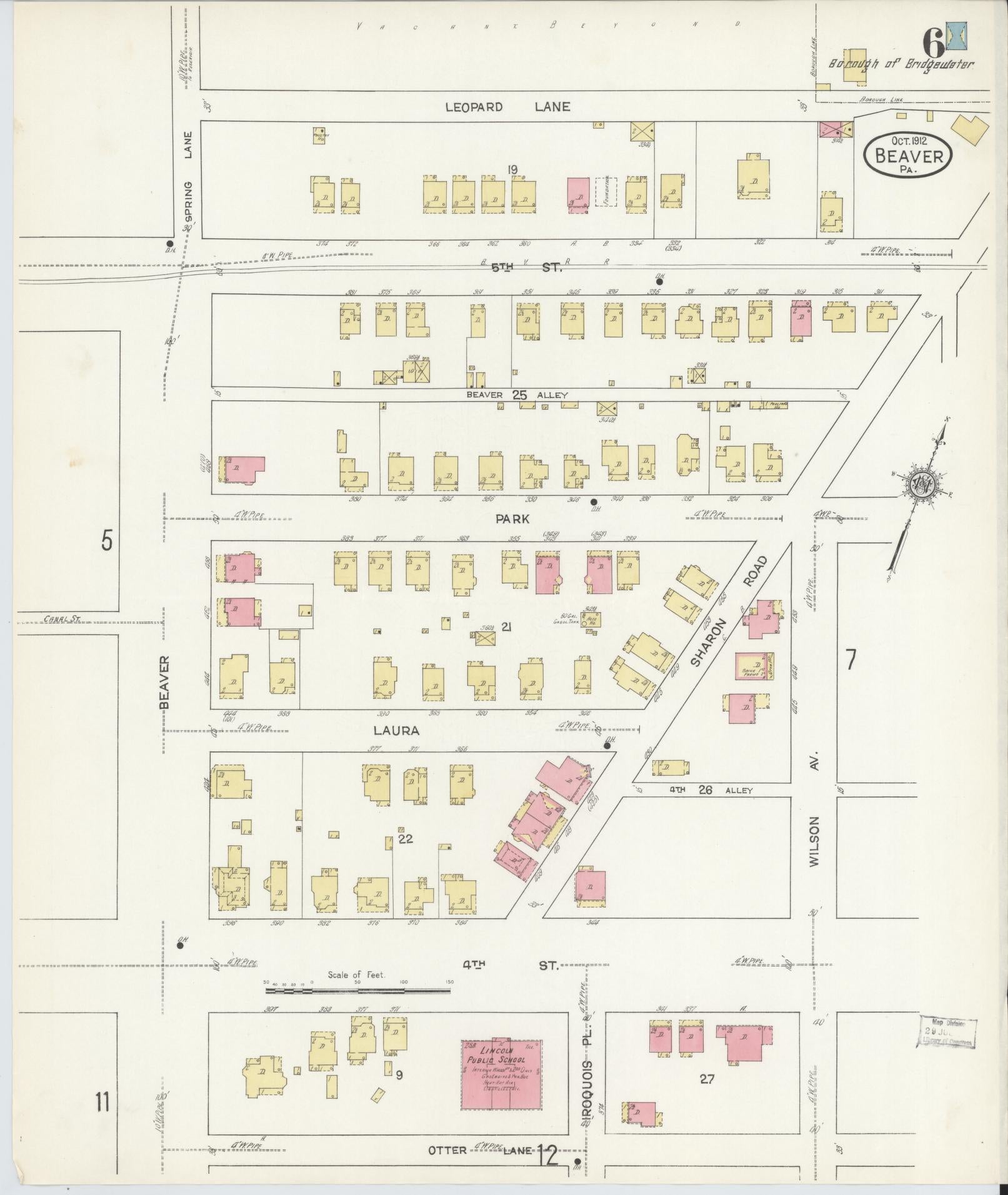 Sanborn Fire Insurance Map from Beaver, Beaver County, Pennsylvania (1912), Sheet #0006 - Historic Sanborn Fire Insurance Map Print, vintage old map wall art, antique decor, genealogy gift, Pennsylvania Pennsylvania map