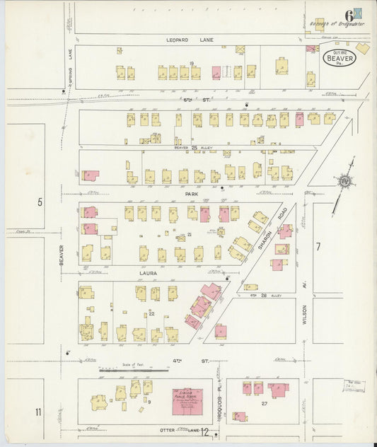 Sanborn Fire Insurance Map from Beaver, Beaver County, Pennsylvania (1912), Sheet #0006 - Historic Sanborn Fire Insurance Map Print, vintage old map wall art, antique decor, genealogy gift, Pennsylvania Pennsylvania map