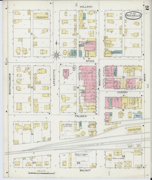 Sanborn Fire Insurance Map from Rochelle, Ogle County, Illinois (1893), Sheet #0002 - Historic Sanborn Fire Insurance Map Print, vintage old map wall art, antique decor, genealogy gift, Illinois Illinois map