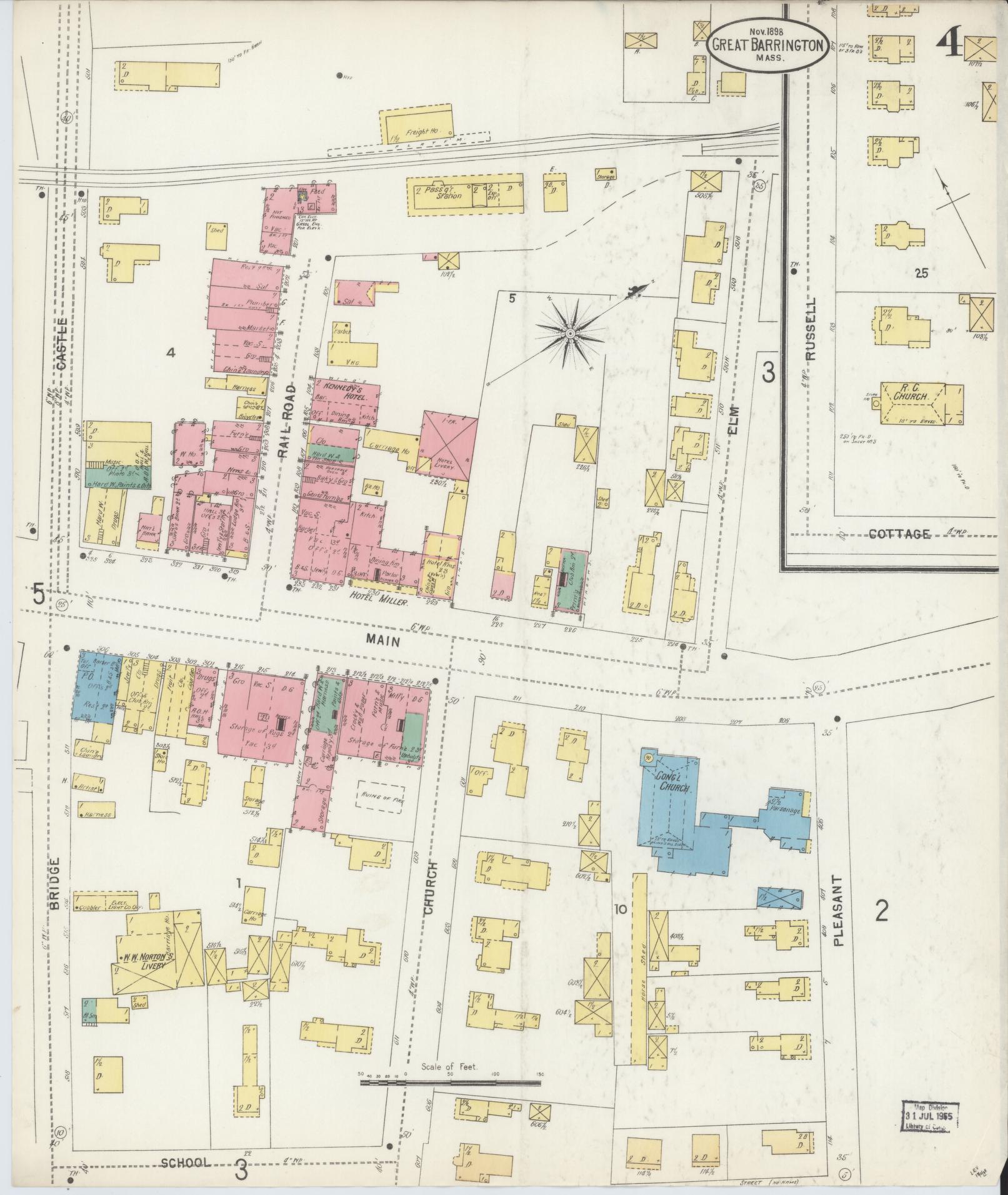 Sanborn Fire Insurance Map from Great Barrington, Berkshire County, Massachusetts (1898), Sheet #0004 - Historic Sanborn Fire Insurance Map Print, vintage old map wall art, antique decor, genealogy gift, Massachusetts Massachusetts map