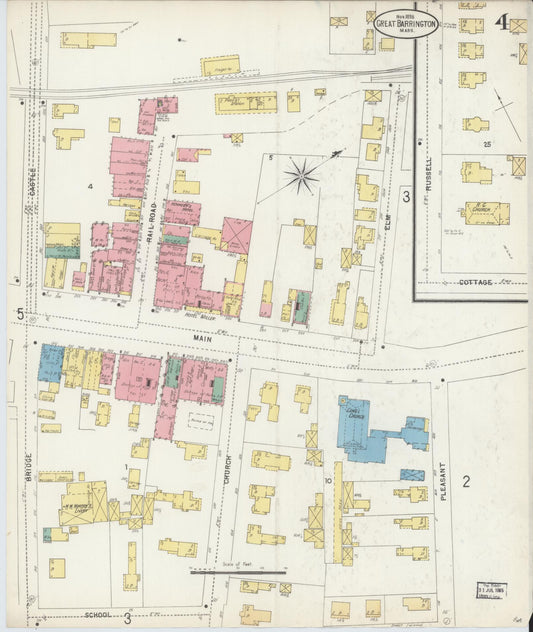 Sanborn Fire Insurance Map from Great Barrington, Berkshire County, Massachusetts (1898), Sheet #0004 - Historic Sanborn Fire Insurance Map Print, vintage old map wall art, antique decor, genealogy gift, Massachusetts Massachusetts map