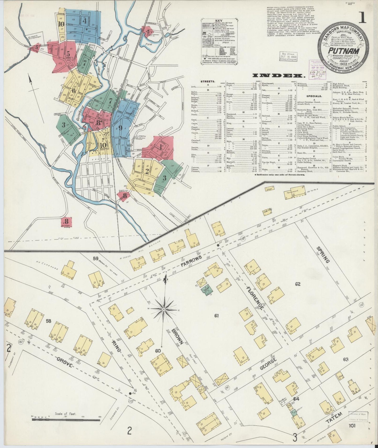 Sanborn Fire Insurance Map from Putnam, Windham County, Connecticut (1903), Sheet #0001 - Historic Sanborn Fire Insurance Map Print, vintage old map wall art, antique decor, genealogy gift, Connecticut Connecticut map