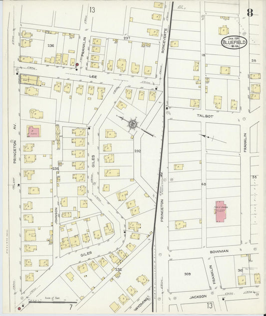 Sanborn Fire Insurance Map from Bluefield, Mercer County, West Virginia (1914), Sheet #0008 - Historic Sanborn Fire Insurance Map Print, vintage old map wall art, antique decor, genealogy gift, West Virginia West Virginia map