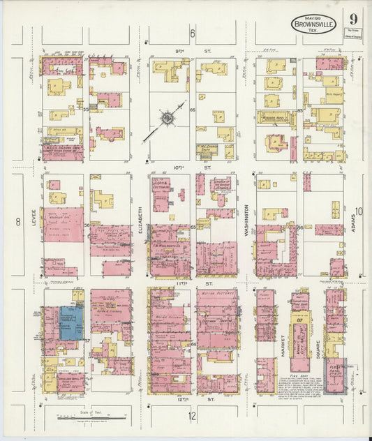 Sanborn Fire Insurance Map from Brownsville, Cameron County, Texas (1919), Sheet #0009 - Historic Sanborn Fire Insurance Map Print, vintage old map wall art, antique decor, genealogy gift, Texas Texas map