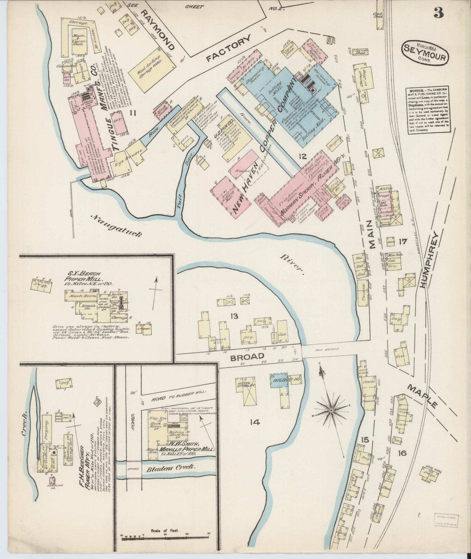 Sanborn Fire Insurance Map from Seymour, New Haven County, Connecticut (1884), Sheet #0003 - Complete Map Set gallery image, historic Sanborn map, vintage wall art, Connecticut Connecticut
