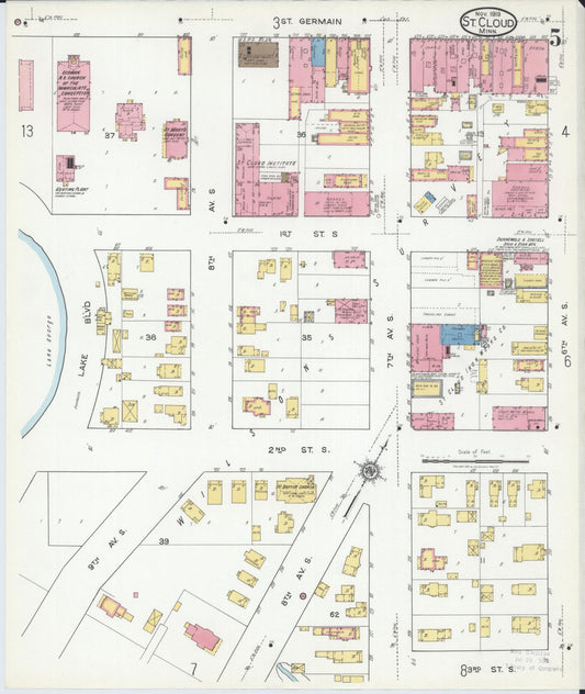 Sanborn Fire Insurance Map from Saint Cloud, Stearns, Benton, and Sherburne Counties, Minnesota (1919), Sheet #0005 - Historic Sanborn Fire Insurance Map Print, vintage old map wall art, antique decor, genealogy gift, Minnesota Minnesota map