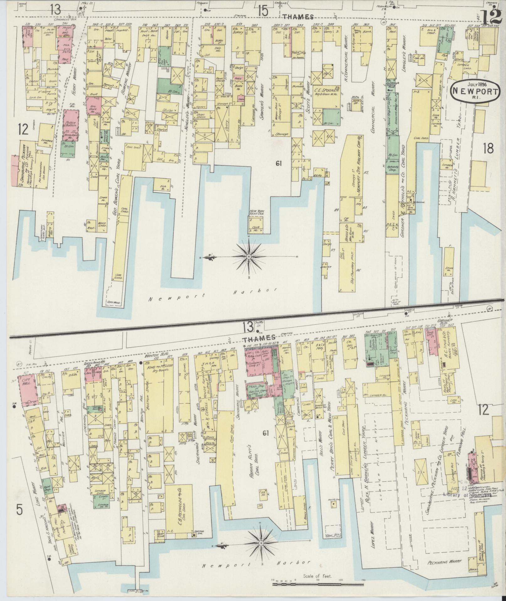 Sanborn Fire Insurance Map from Newport, Newport County, Rhode Island (1896), Sheet #0012 - Complete Map Set gallery image, historic Sanborn map, vintage wall art, Rhode Island Rhode Island