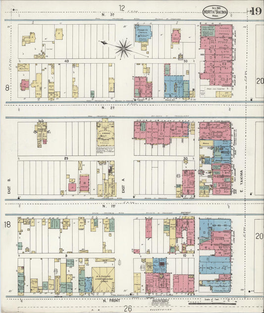 Sanborn Fire Insurance Map from North Yakima, Yakima County, Washington (1905), Sheet #0019 - Historic Sanborn Fire Insurance Map Print, vintage old map wall art, antique decor, genealogy gift, Washington Washington map
