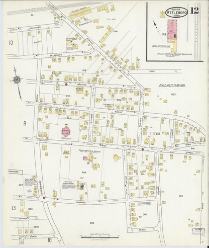 Sanborn Fire Insurance Map from Attleboro, Bristol County, Massachusetts (1916), Sheet #0012 - Complete Map Set gallery image, historic Sanborn map, vintage wall art, Massachusetts Massachusetts