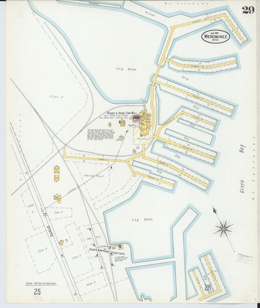 Sanborn Fire Insurance Map from Menominee, Menominee County, Michigan (1901), Sheet #0029 - Historic Sanborn Fire Insurance Map Print, vintage old map wall art, antique decor, genealogy gift, Michigan Michigan map
