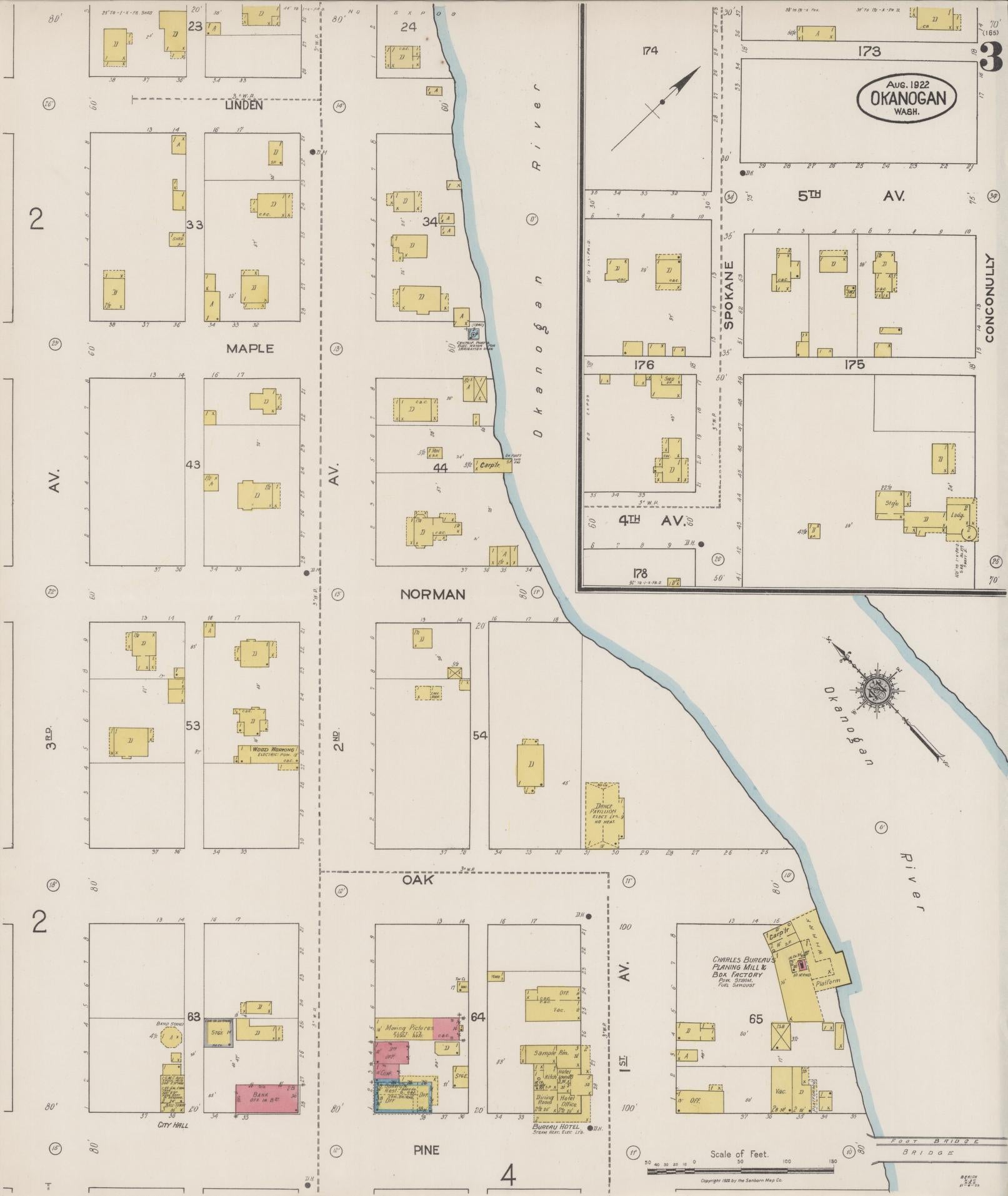 Sanborn Fire Insurance Map from Okanogan, Okanogan County, Washington (1922), Sheet #0003 - Complete Map Set gallery image, historic Sanborn map, vintage wall art, Washington Washington