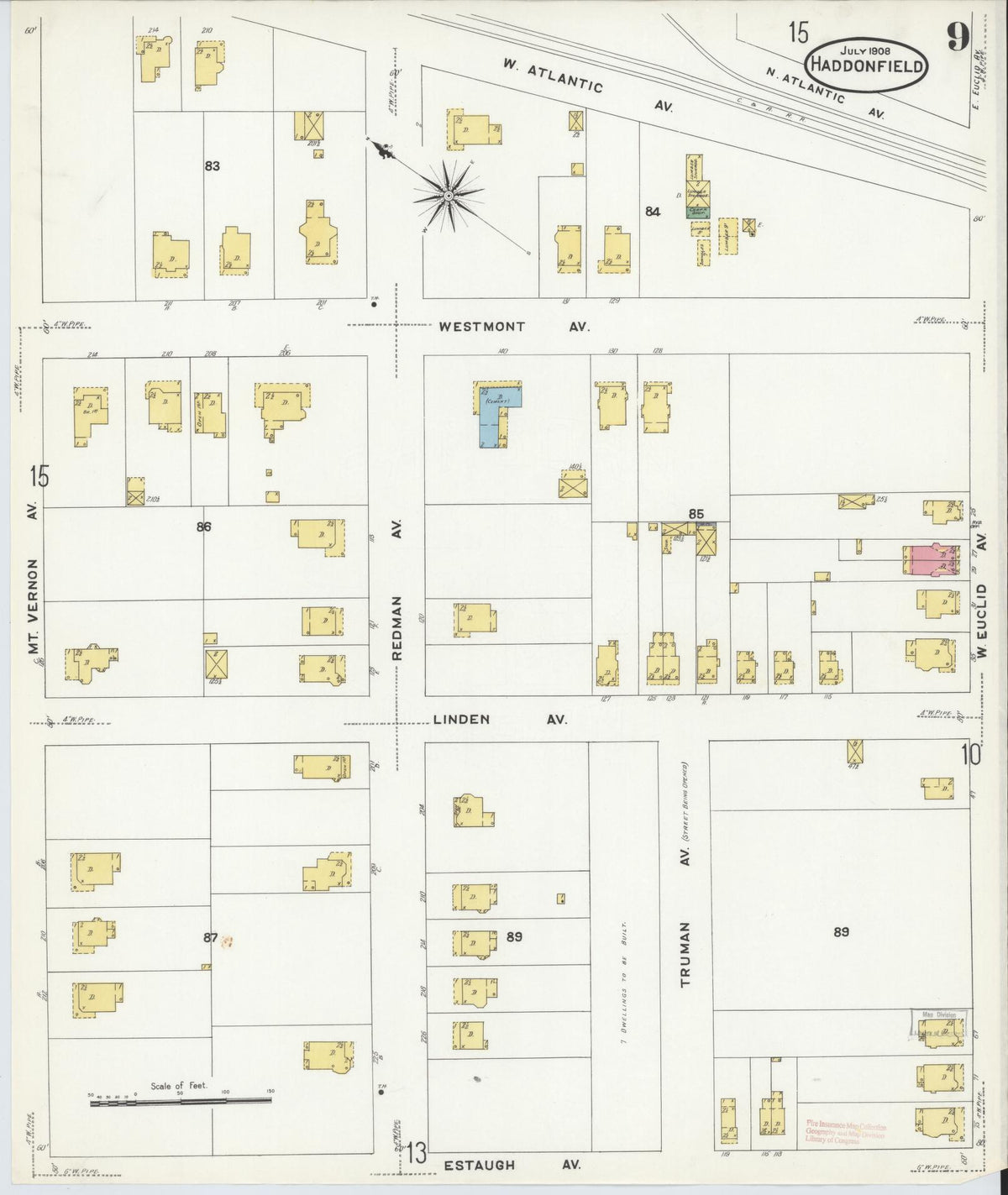 Sanborn Fire Insurance Map from Haddonfield, Camden County, New Jersey (1908), Sheet #0009 - Complete Map Set gallery image, historic Sanborn map, vintage wall art, New Jersey New Jersey