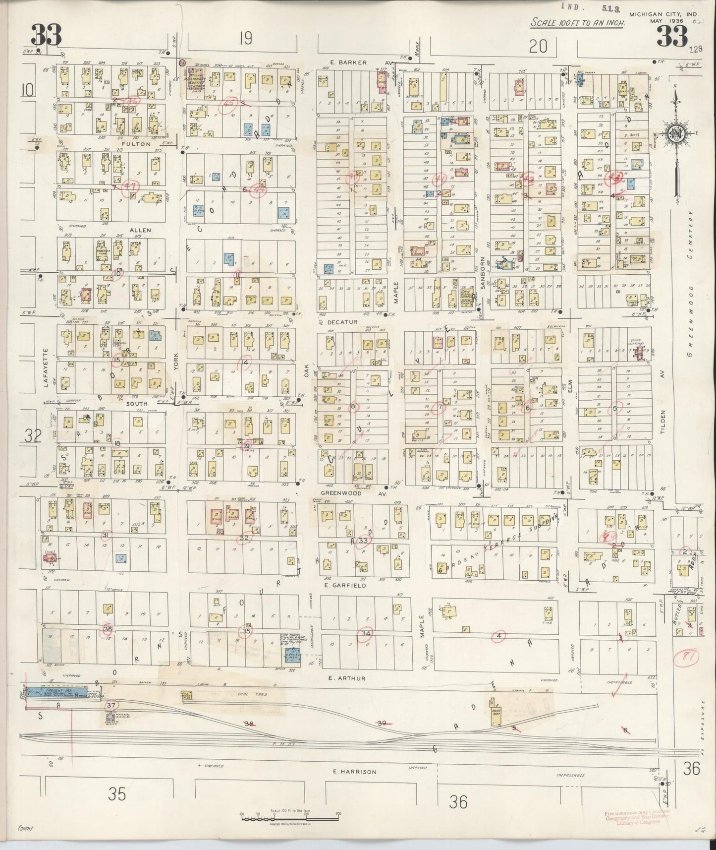 Sanborn Fire Insurance Map from Michigan City, La Porte County, Indiana (1948), Sheet #0033 - Complete Map Set gallery image, historic Sanborn map, vintage wall art, Michigan Michigan