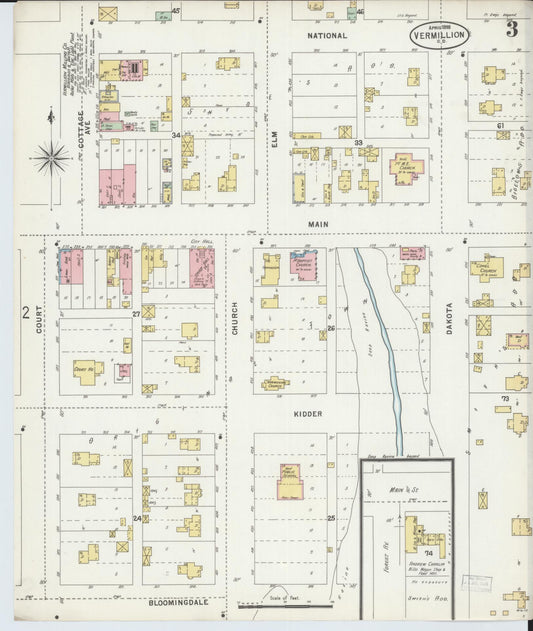 Sanborn Fire Insurance Map from Vermillion, Clay County, South Dakota (1898), Sheet #0003 - Historic Sanborn Fire Insurance Map Print, vintage old map wall art, antique decor, genealogy gift, South Dakota South Dakota map