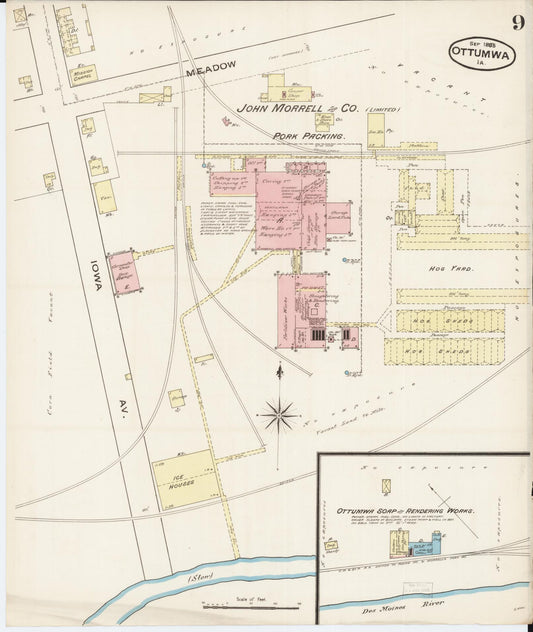 Sanborn Fire Insurance Map from Ottumwa, Wapello County, Iowa (1885), Sheet #0009 - Historic Sanborn Fire Insurance Map Print, vintage old map wall art