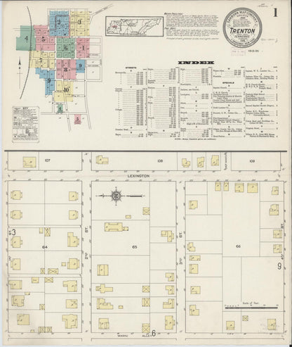 Sanborn Fire Insurance Map from Trenton, Gibson County, Tennessee (1915), Sheet #0001 - Complete Map Set gallery image, historic Sanborn map, vintage wall art, Tennessee Tennessee