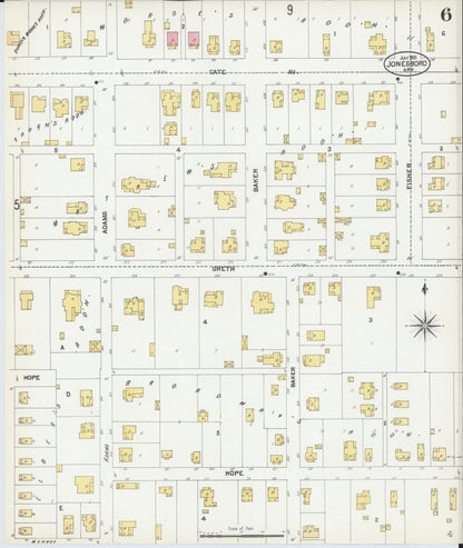 Sanborn Fire Insurance Map from Jonesboro, Craighead County, Arkansas (1901), Sheet #0006 - Complete Map Set gallery image, historic Sanborn map, vintage wall art, Arkansas Arkansas
