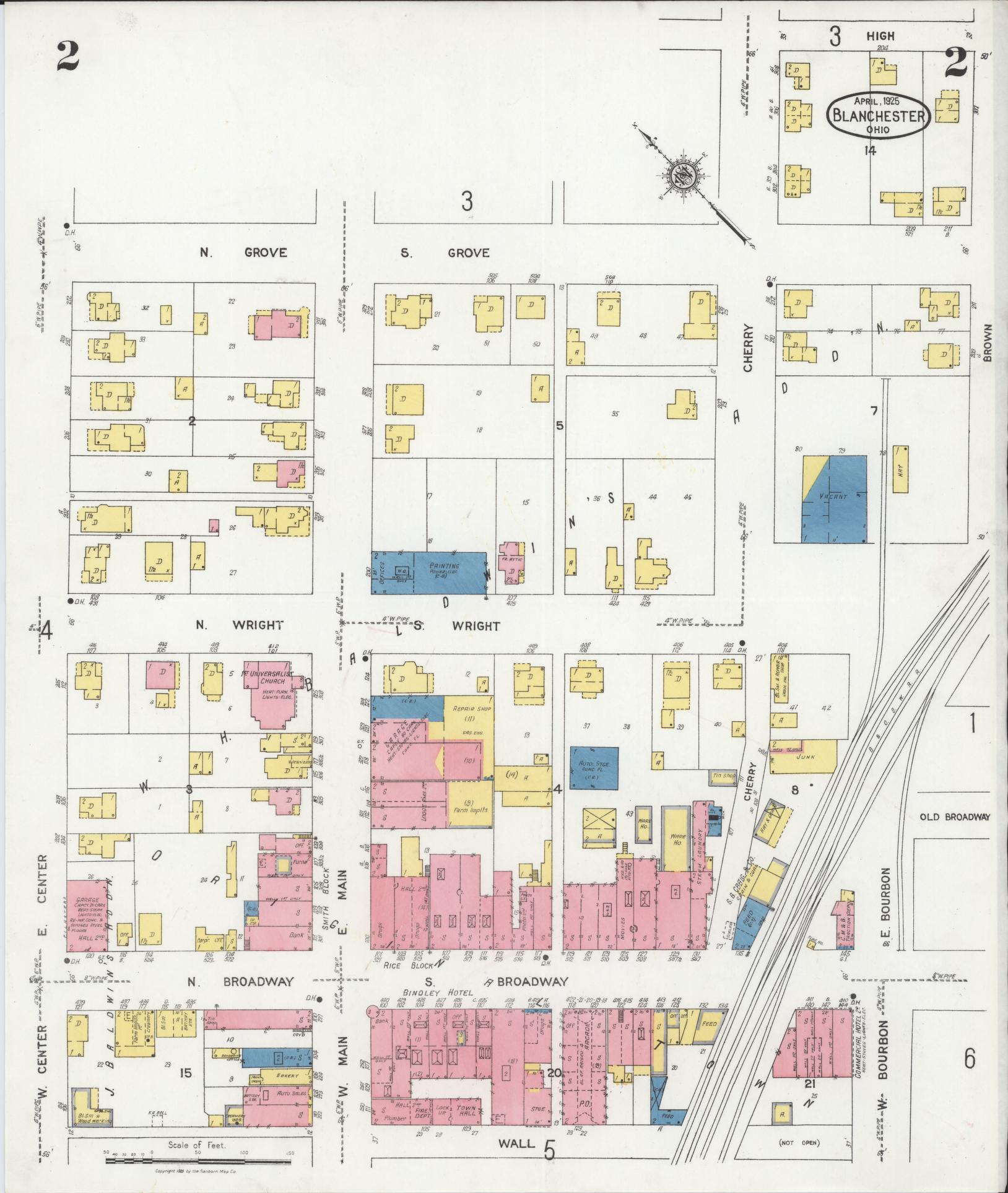 Sanborn Fire Insurance Map from Blanchester, Clinton County, Ohio (1925), Sheet #0002 - Complete Map Set gallery image, historic Sanborn map, vintage wall art, Ohio Ohio