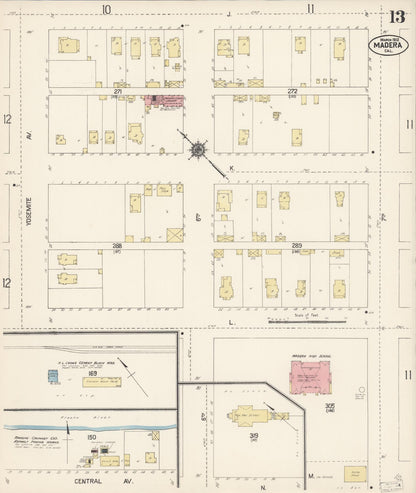 Sanborn Fire Insurance Map from Madera, Madera County, California (1912), Sheet #0013 - Complete Map Set gallery image, historic Sanborn map, vintage wall art, California California