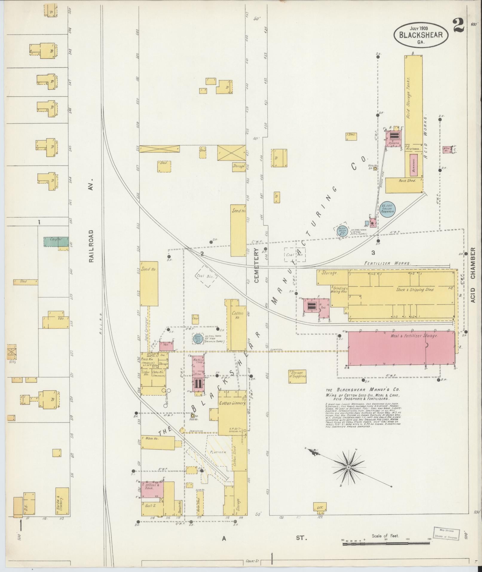 Sanborn Fire Insurance Map from Blackshear, Pierce County, Georgia (1903), Sheet #0002 - Historic Sanborn Fire Insurance Map Print, vintage old map wall art, antique decor, genealogy gift, Georgia Georgia map