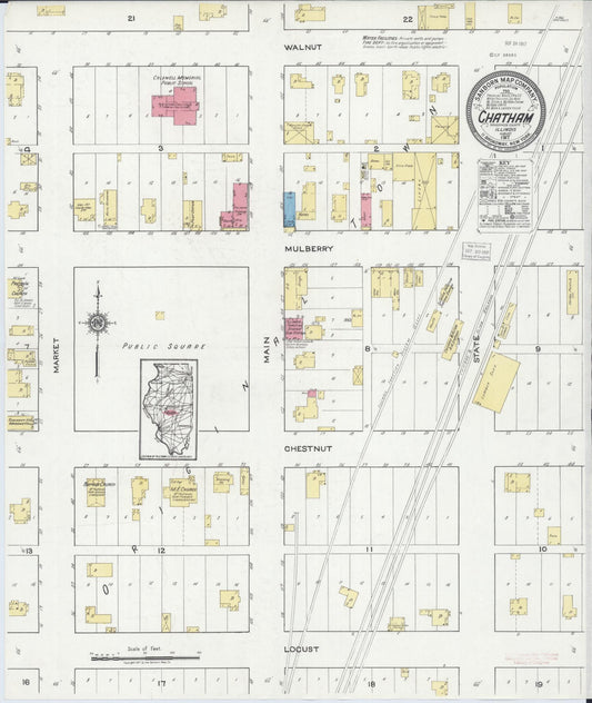 Sanborn Fire Insurance Map from Chatham, Sangamon County, Illinois (1917), Sheet #0001 - Historic Sanborn Fire Insurance Map Print, vintage old map wall art, antique decor, genealogy gift, Illinois Illinois map