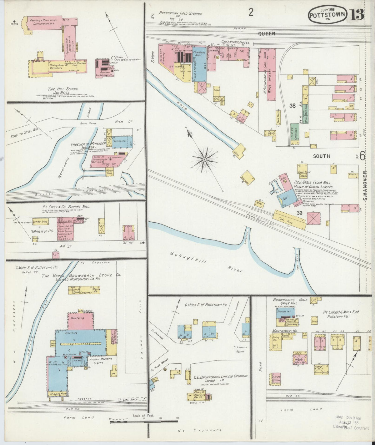 Sanborn Fire Insurance Map from Pottstown, Montgomery County, Pennsylvania (1896), Sheet #0013 - Historic Sanborn Fire Insurance Map Print, vintage old map wall art, antique decor, genealogy gift, Pennsylvania Pennsylvania map
