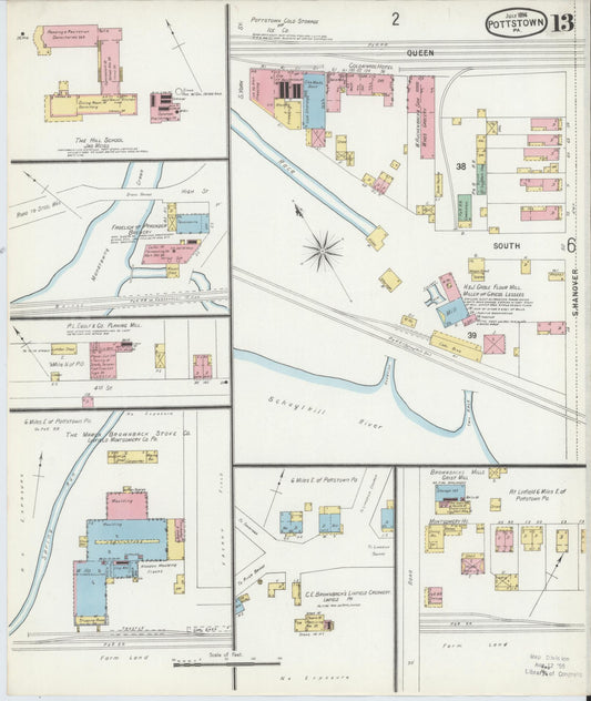 Sanborn Fire Insurance Map from Pottstown, Montgomery County, Pennsylvania (1896), Sheet #0013 - Historic Sanborn Fire Insurance Map Print, vintage old map wall art, antique decor, genealogy gift, Pennsylvania Pennsylvania map