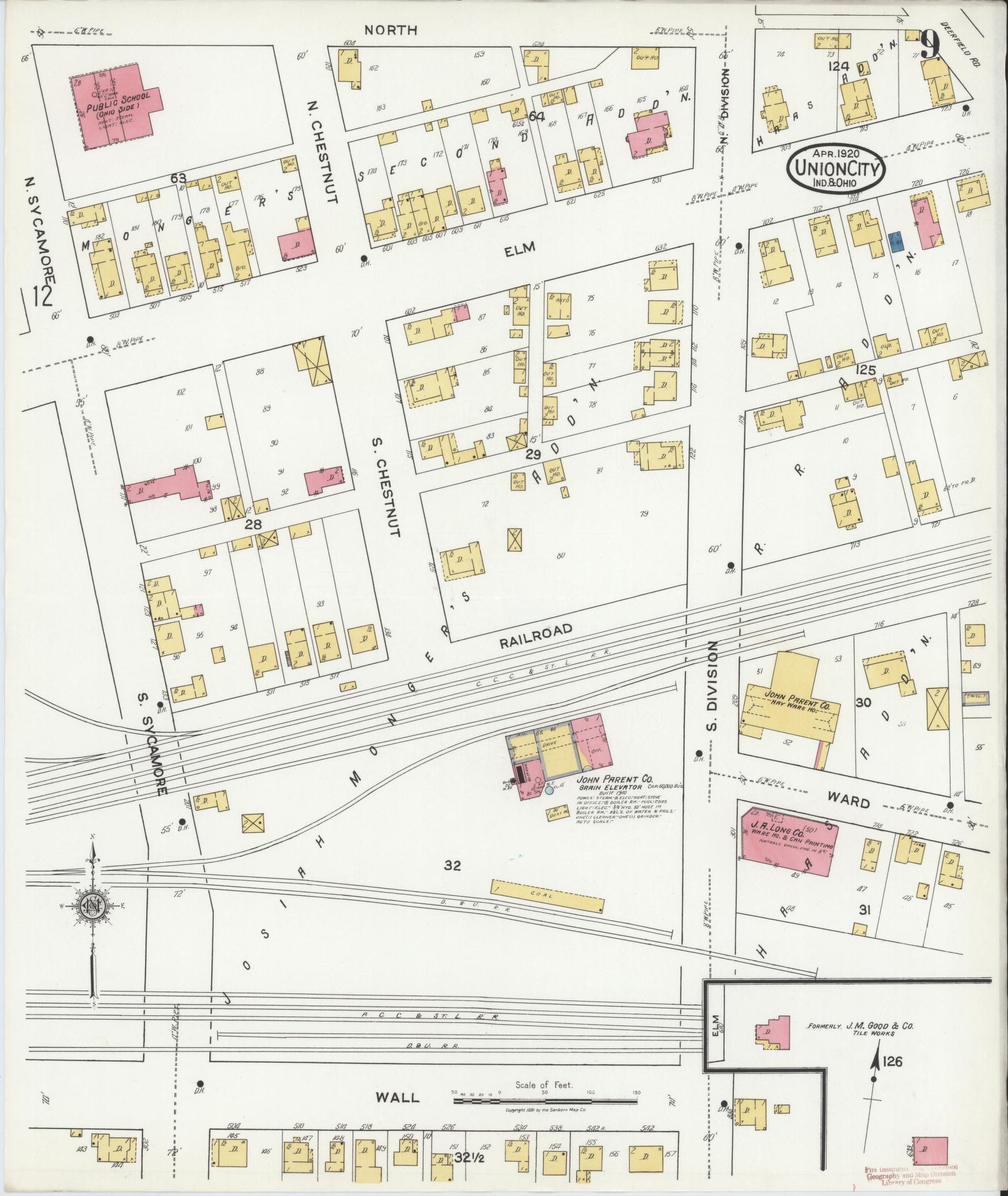 Sanborn Fire Insurance Map from Union City, Randolph County, Indiana (1920), Sheet #0009 - Complete Map Set gallery image, historic Sanborn map, vintage wall art, Indiana Indiana