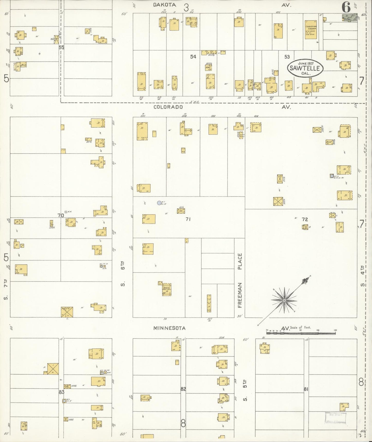 Sanborn Fire Insurance Map from Sawtelle, Los Angeles County, California (1907), Sheet #0006 - Complete Map Set gallery image, historic Sanborn map, vintage wall art, California California