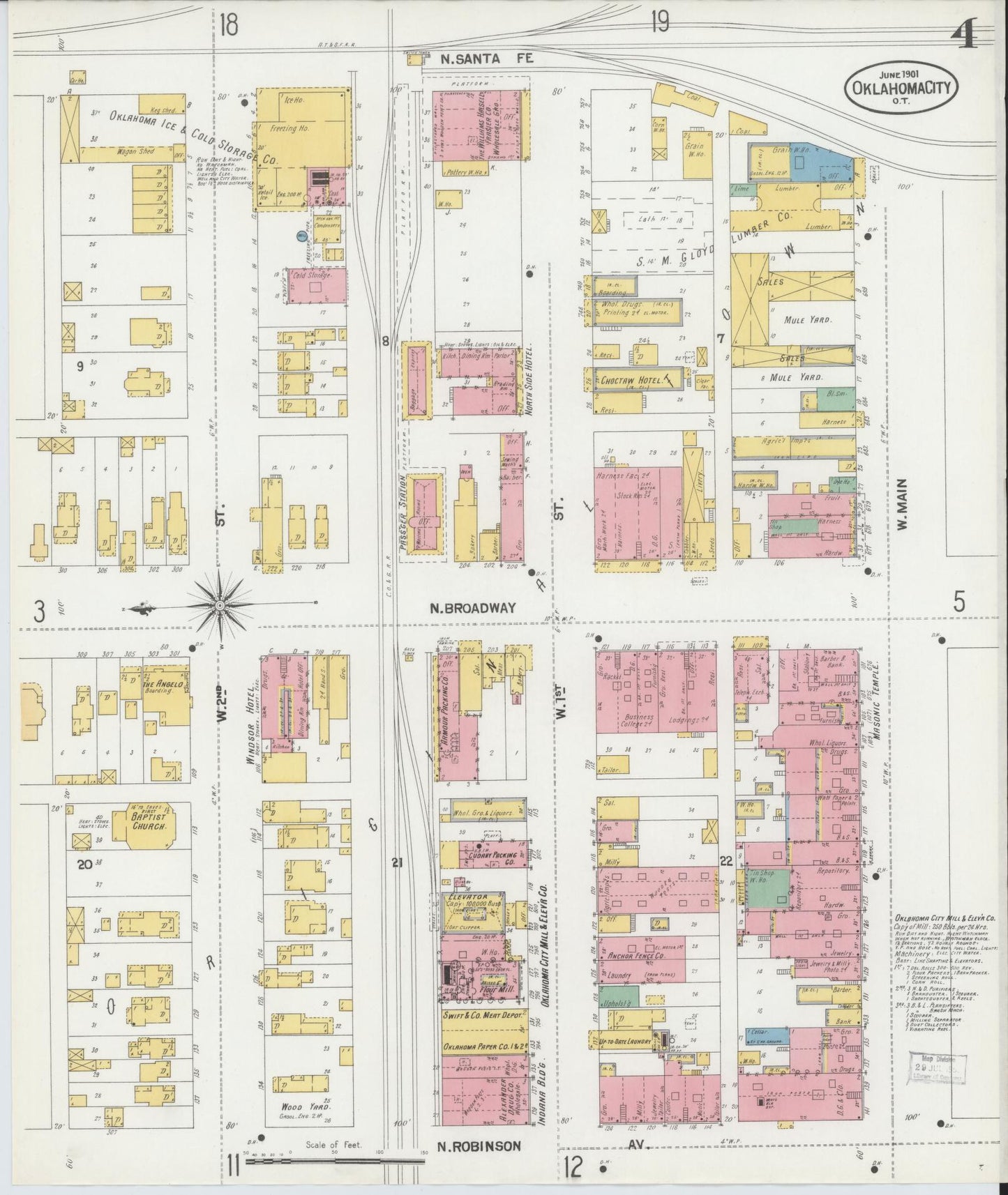 Sanborn Fire Insurance Map from Oklahoma City, Oklahoma County, Oklahoma (1901), Sheet #0004 - Complete Map Set gallery image, historic Sanborn map, vintage wall art, Oklahoma City Oklahoma