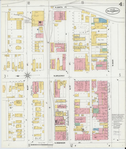Sanborn Fire Insurance Map from Oklahoma City, Oklahoma County, Oklahoma (1901), Sheet #0004 - Complete Map Set gallery image, historic Sanborn map, vintage wall art, Oklahoma City Oklahoma