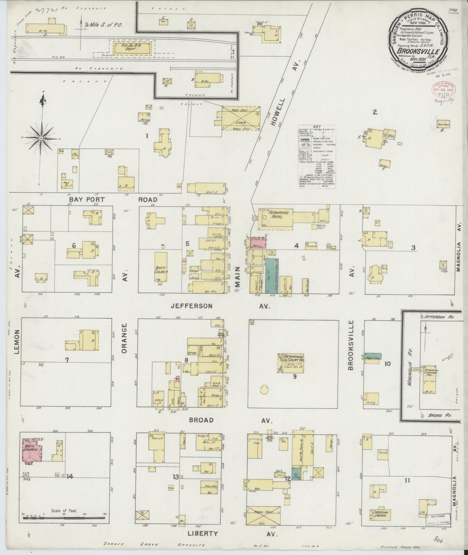 Sanborn Fire Insurance Map from Brooksville, Hernando County, Florida (1895), Sheet #0001 - Historic Sanborn Fire Insurance Map Print, vintage old map wall art, antique decor, genealogy gift, Florida Florida map