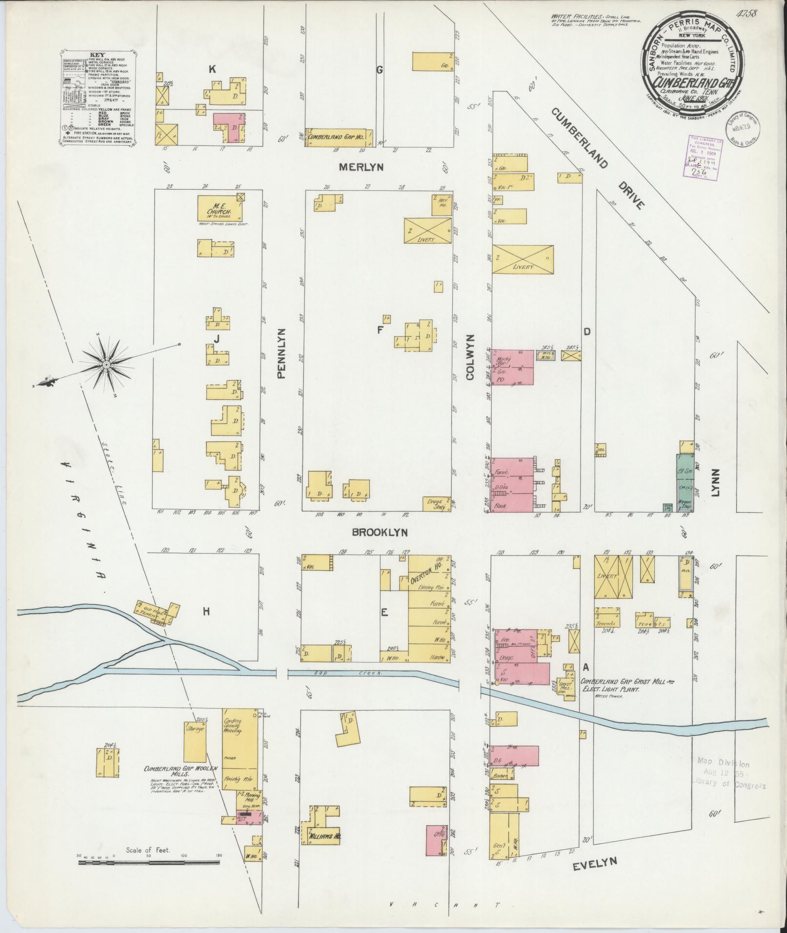 Sanborn Fire Insurance Map from Cumberland Gap, Claiborne County, Tennessee. (1901) – Historic Sanborn Fire Insurance Map Print