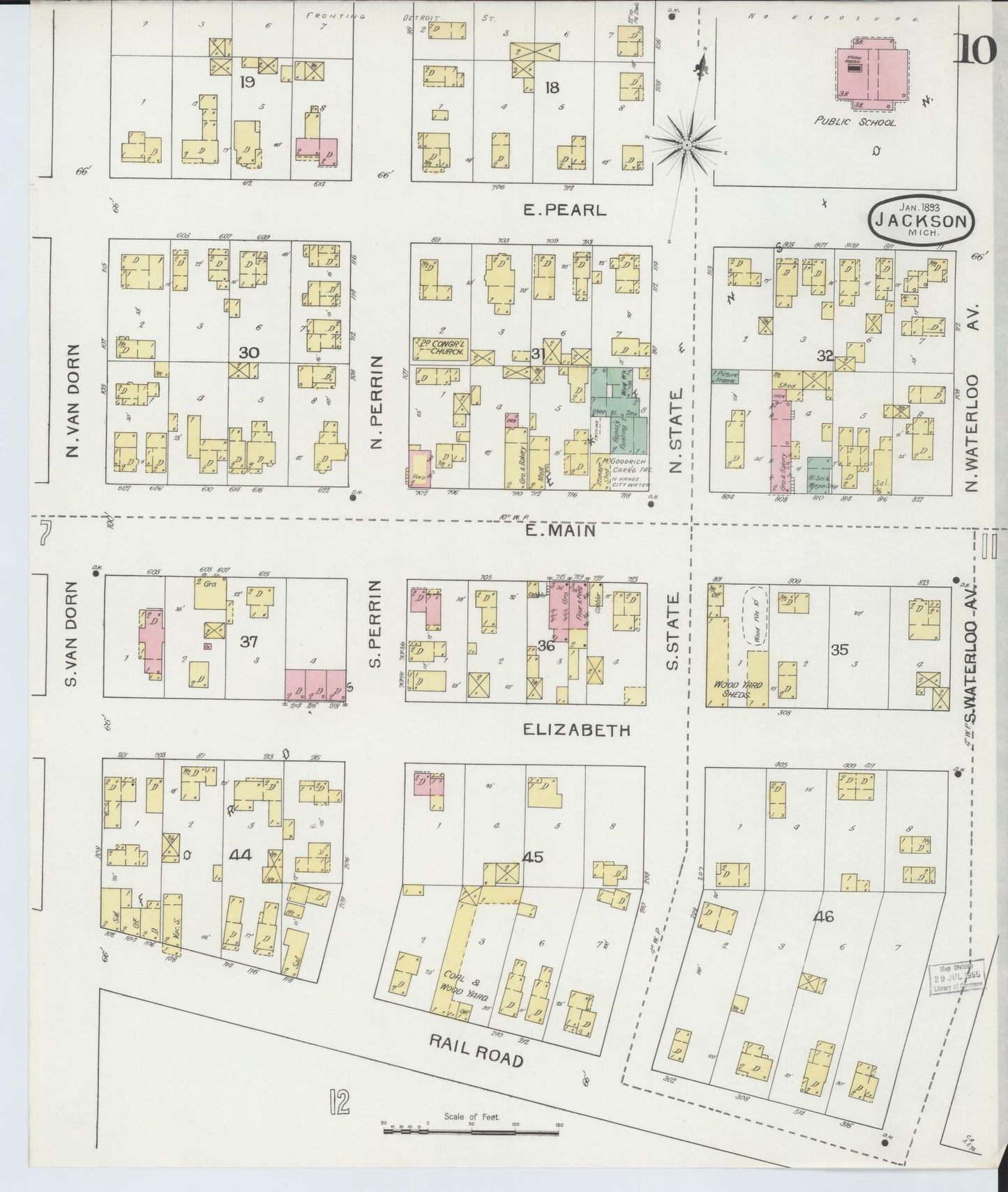 Sanborn Fire Insurance Map from Jackson, Jackson County, Michigan (1893), Sheet #0010 - Complete Map Set gallery image, historic Sanborn map, vintage wall art, Michigan Michigan