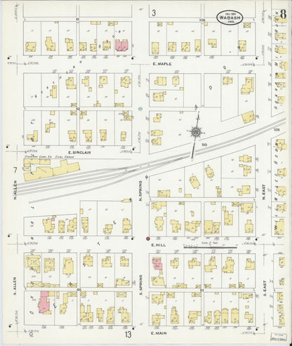 Sanborn Fire Insurance Map from Wabash, Wabash County, Indiana (1910), Sheet #0008 - Historic Sanborn Fire Insurance Map Print, vintage old map wall art, antique decor, genealogy gift, Indiana Indiana map