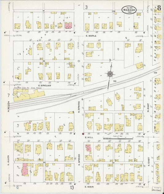 Sanborn Fire Insurance Map from Wabash, Wabash County, Indiana (1910), Sheet #0008 - Historic Sanborn Fire Insurance Map Print, vintage old map wall art, antique decor, genealogy gift, Indiana Indiana map