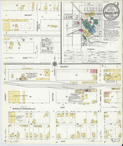 Sanborn Fire Insurance Map from Rensselaer, Jasper County, Indiana (1909), Sheet #0001 - Complete Map Set gallery image, historic Sanborn map, vintage wall art, Indiana Indiana