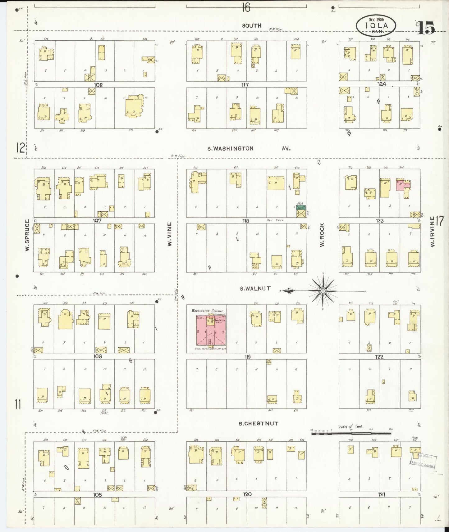 Sanborn Fire Insurance Map from Iola, Allen County, Kansas (1905), Sheet #0015 - Complete Map Set gallery image, historic Sanborn map, vintage wall art, Kansas Kansas