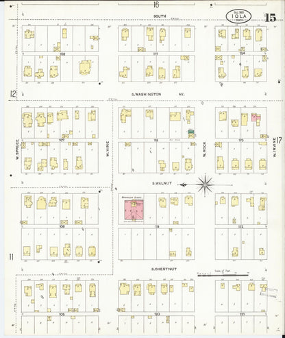 Sanborn Fire Insurance Map from Iola, Allen County, Kansas (1905), Sheet #0015 - Complete Map Set gallery image, historic Sanborn map, vintage wall art, Kansas Kansas