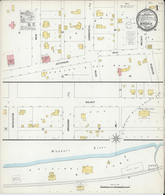 Sanborn Fire Insurance Map from Waverly, Lafayette County, Missouri (1900), Sheet #0001 - Complete Map Set gallery image, historic Sanborn map, vintage wall art, Missouri Missouri
