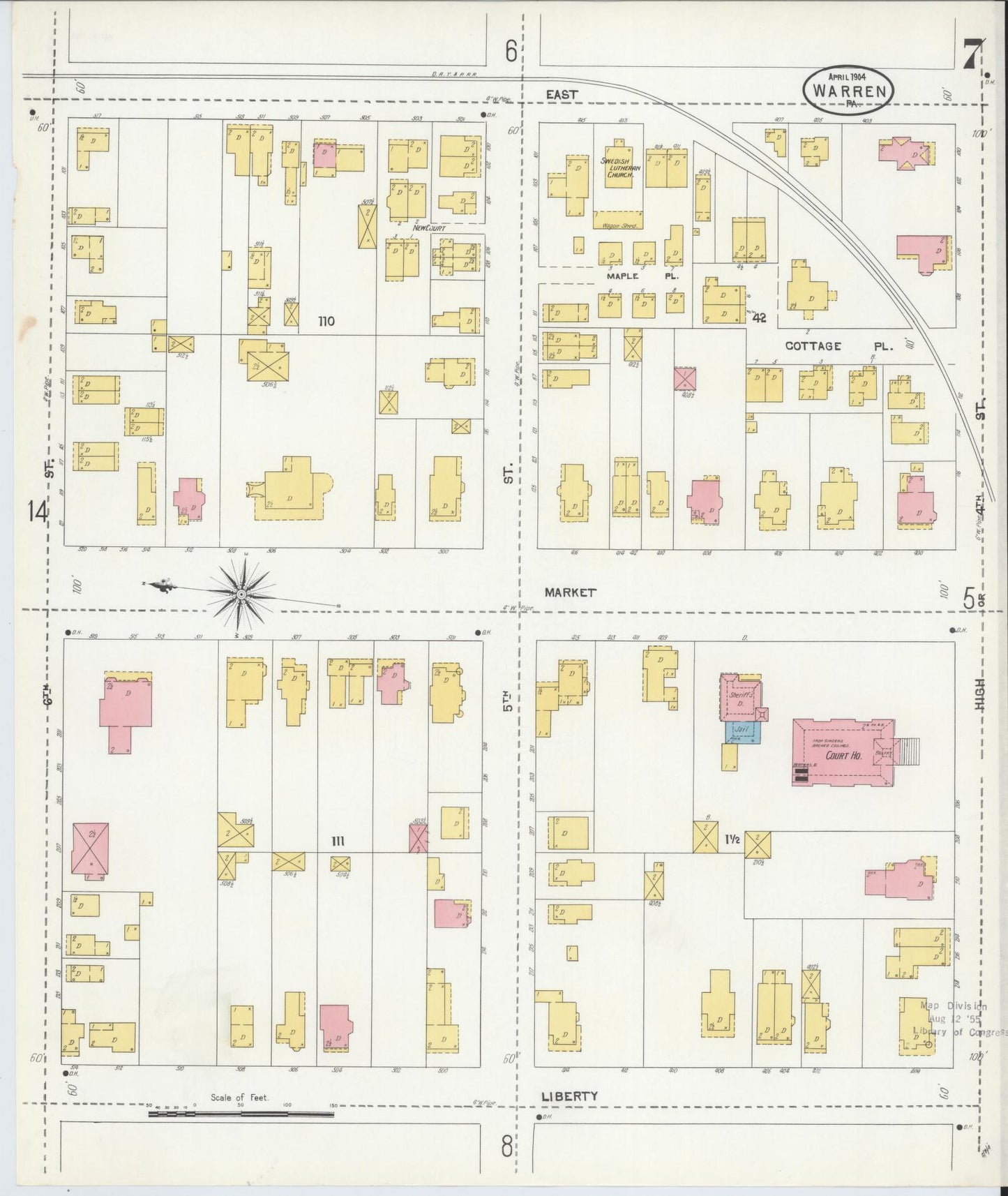 Sanborn Fire Insurance Map from Warren, Warren County, Pennsylvania (1904), Sheet #0007 - Complete Map Set gallery image, historic Sanborn map, vintage wall art, Pennsylvania Pennsylvania